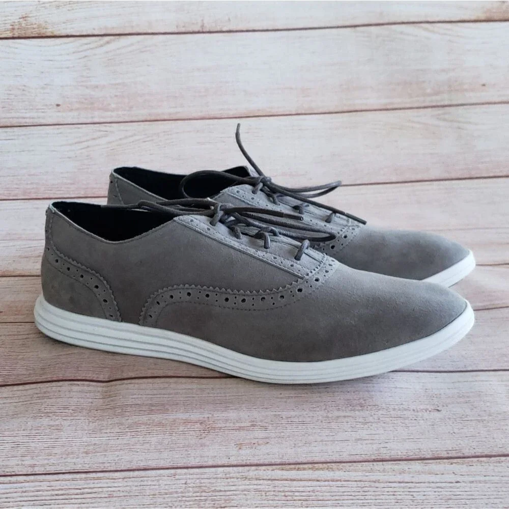 Cole Haan Grand OS Grey Suede Brogue Oxford Lace Up Shoes 9B Gray Size 9B